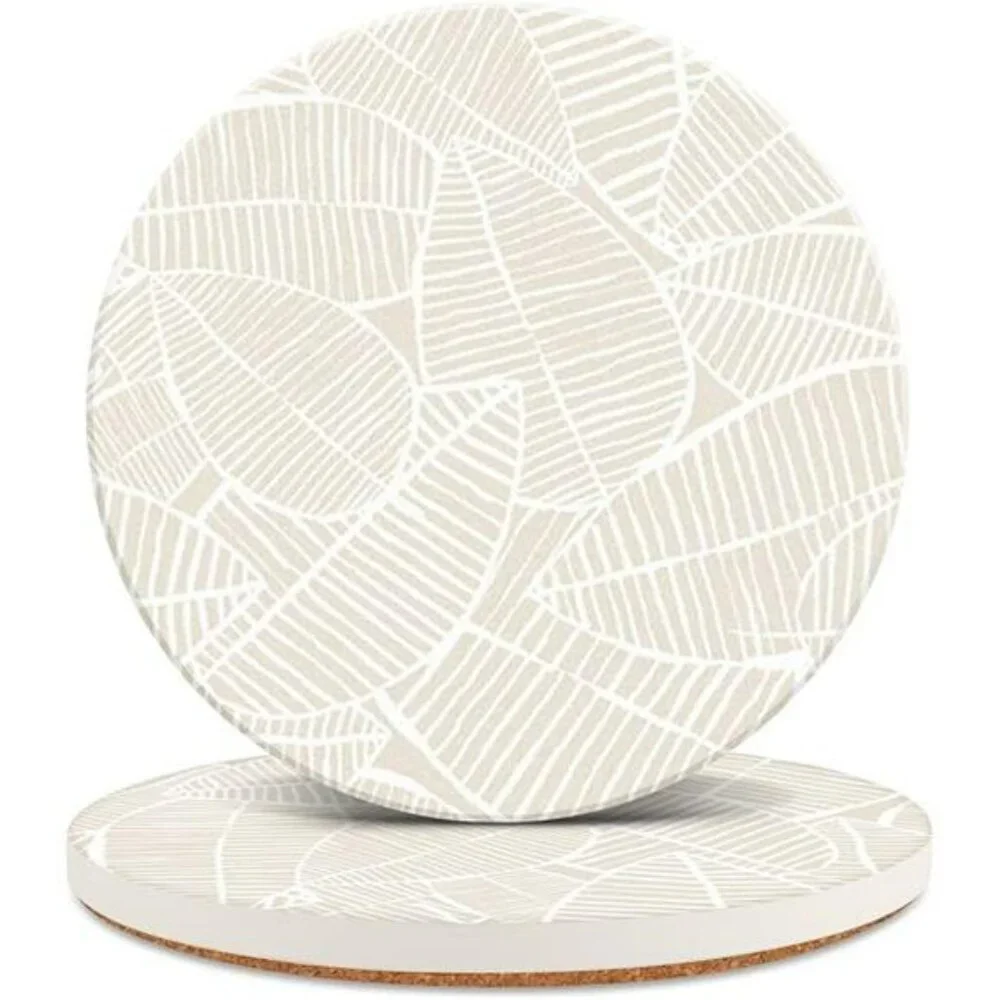 Ceramic drink coasters set of 2 absorbent marble leaf cork back coffee table dec